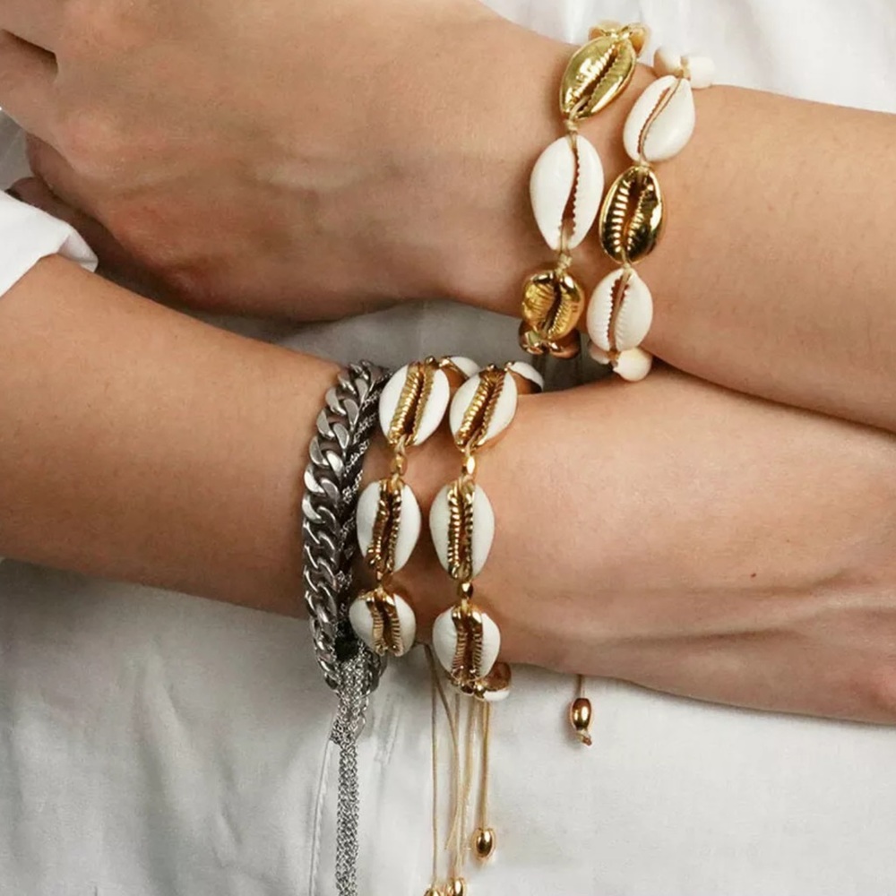 Cowrie Shell Gold Adjustable Arm Ankle Bracelet! - Picture 2 of 6